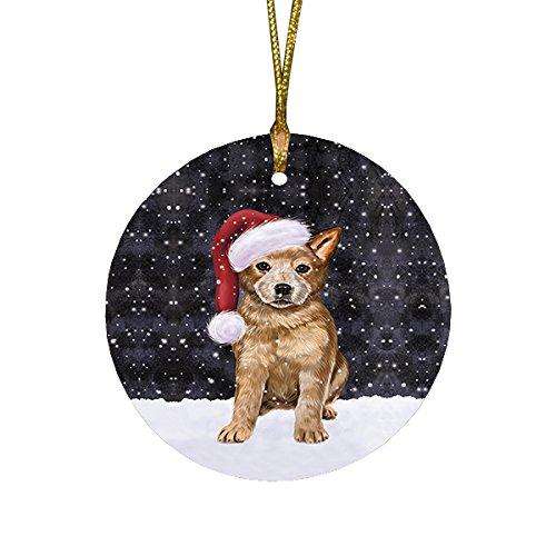 Let it Snow Christmas Holiday Australian Cattle Dog Wearing Santa Hat Round Ornament