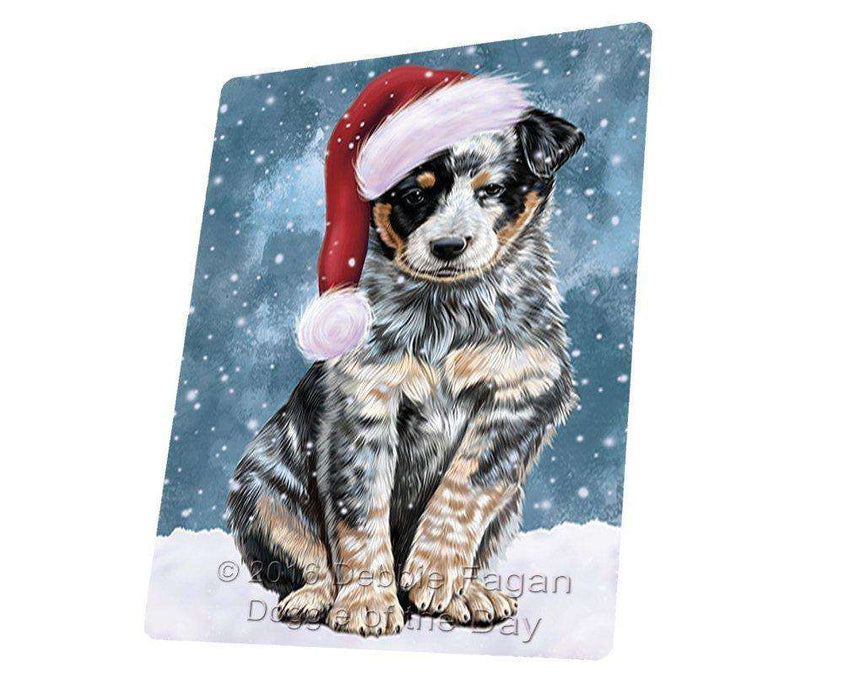 Let it Snow Christmas Holiday Australian Cattle Dog Wearing Santa Hat Tempered Cutting Board