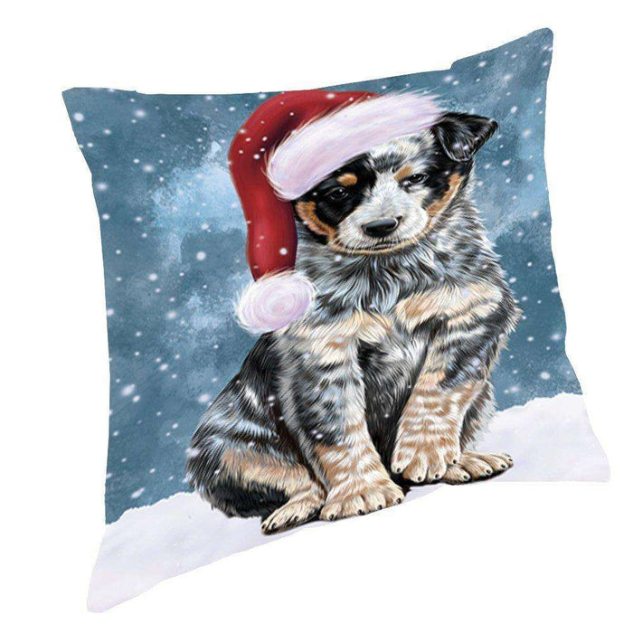 Let it Snow Christmas Holiday Australian Cattle Dog Wearing Santa Hat Throw Pillow