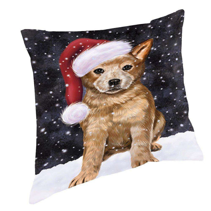 Let it Snow Christmas Holiday Australian Cattle Dog Wearing Santa Hat Throw Pillow