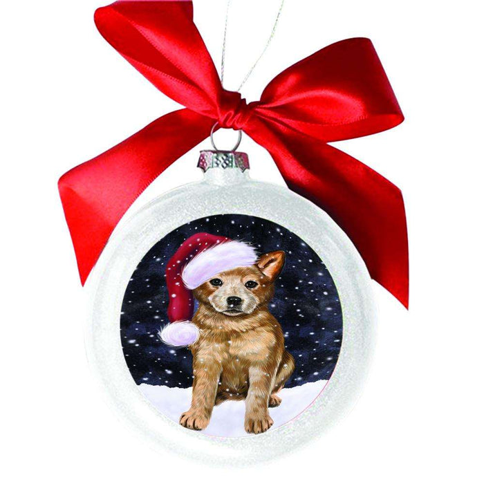 Let it Snow Christmas Holiday Australian Cattle Dog White Round Ball Christmas Ornament WBSOR48408