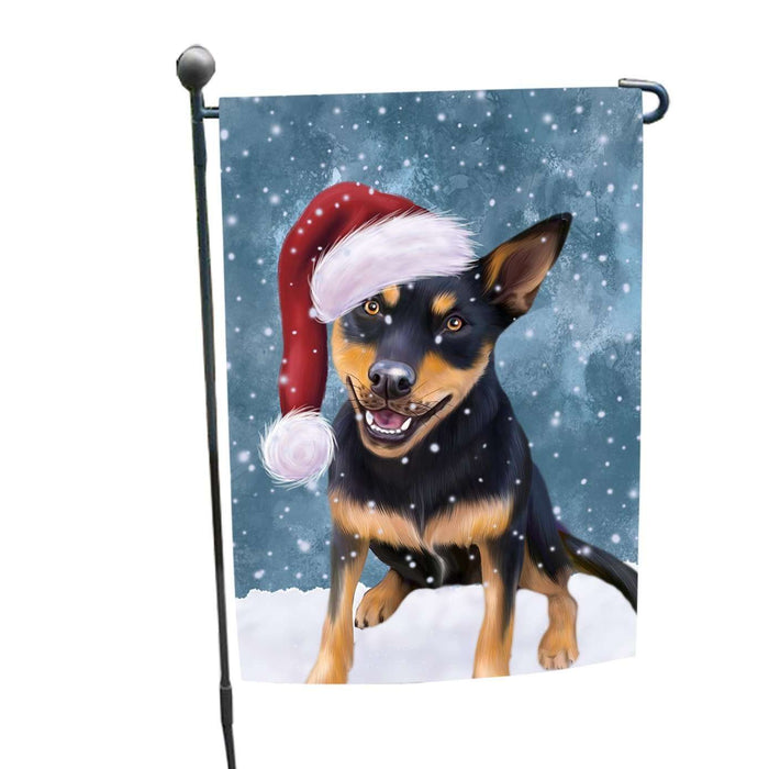 Let it Snow Christmas Holiday Australian Kelpie Black And Tan Dog Wearing Santa Hat Garden Flag FLG014