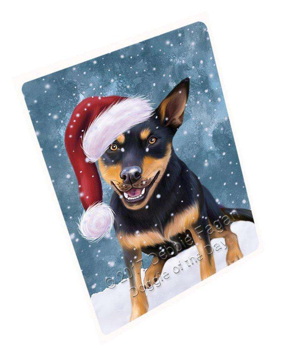 Let it Snow Christmas Holiday Australian Kelpie Black And Tan Dog Wearing Santa Hat Large Refrigerator / Dishwasher Magnet D015
