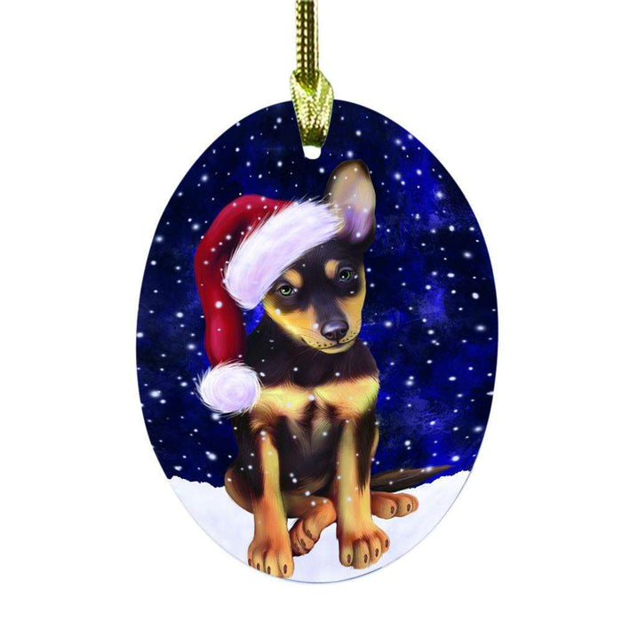 Let it Snow Christmas Holiday Australian Kelpie Dog Oval Glass Christmas Ornament OGOR48413