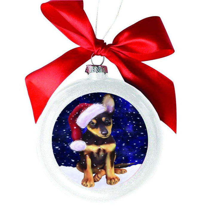 Let it Snow Christmas Holiday Australian Kelpie Dog White Round Ball Christmas Ornament WBSOR48413