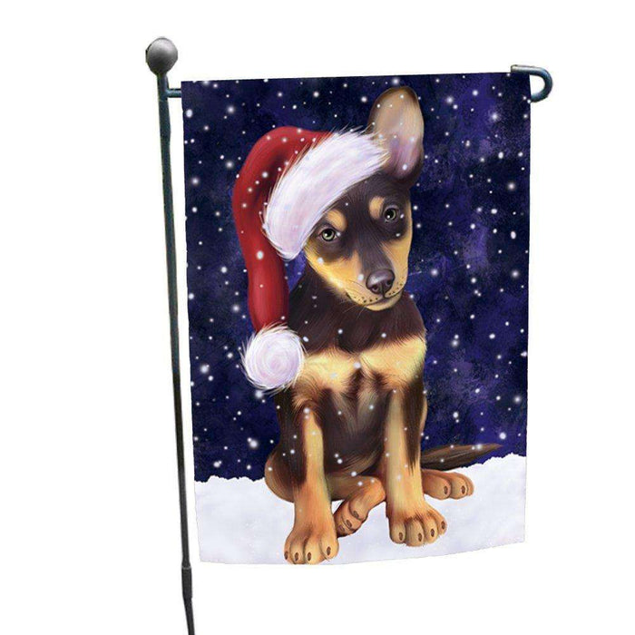 Let it Snow Christmas Holiday Australian Kelpies Dog Wearing Santa Hat Garden Flag FLG102