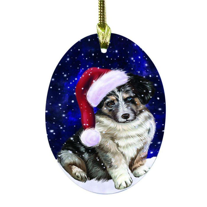 Let it Snow Christmas Holiday Australian Shepherd Dog Oval Glass Christmas Ornament OGOR48416