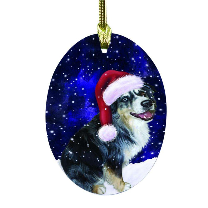 Let it Snow Christmas Holiday Australian Shepherd Dog Oval Glass Christmas Ornament OGOR48419
