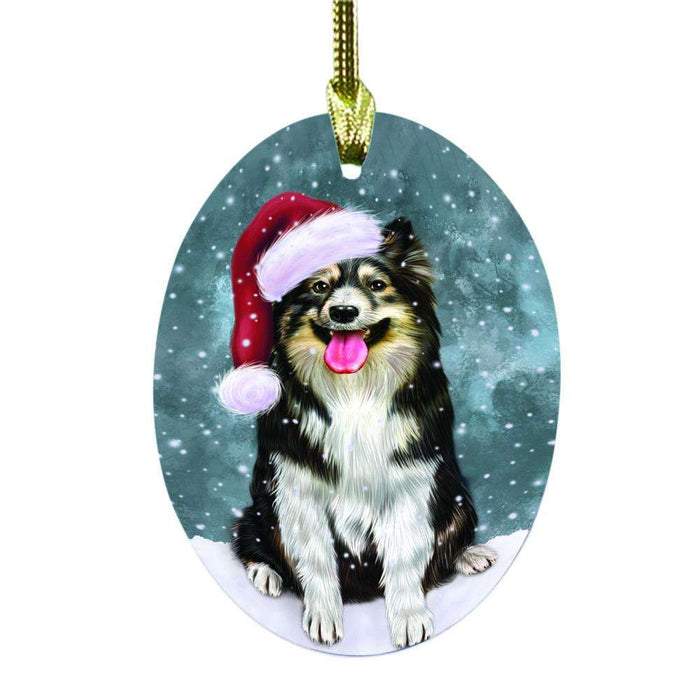 Let it Snow Christmas Holiday Australian Shepherd Dog Oval Glass Christmas Ornament OGOR48424