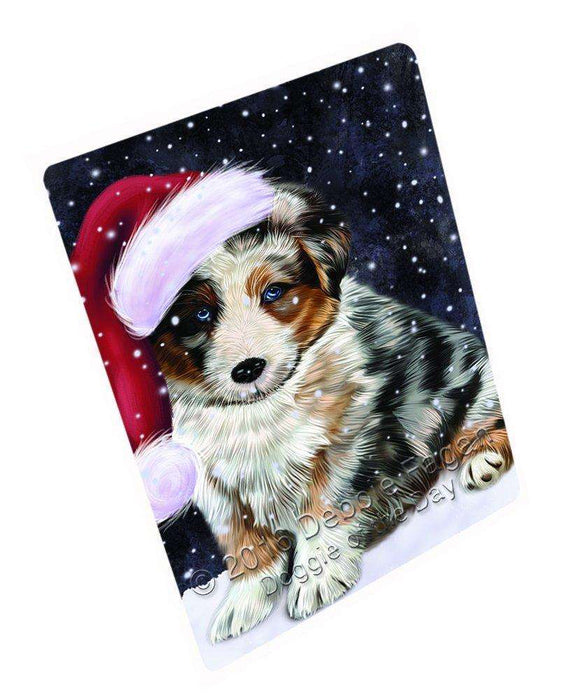 Let it Snow Christmas Holiday Australian Shepherd Dog Wearing Santa Hat Art Portrait Print Woven Throw Sherpa Plush Fleece Blanket
