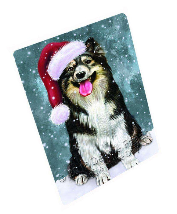 Let it Snow Christmas Holiday Australian Shepherd Dog Wearing Santa Hat Art Portrait Print Woven Throw Sherpa Plush Fleece Blanket