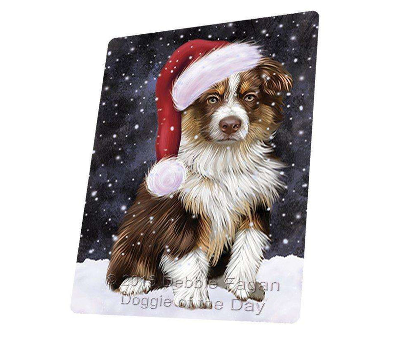 Let it Snow Christmas Holiday Australian Shepherd Dog Wearing Santa Hat Art Portrait Print Woven Throw Sherpa Plush Fleece Blanket