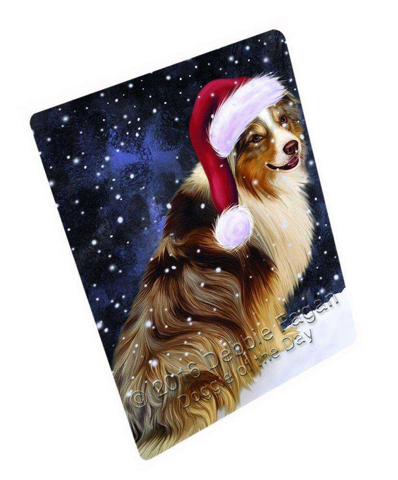 Let it Snow Christmas Holiday Australian Shepherd Dog Wearing Santa Hat Art Portrait Print Woven Throw Sherpa Plush Fleece Blanket