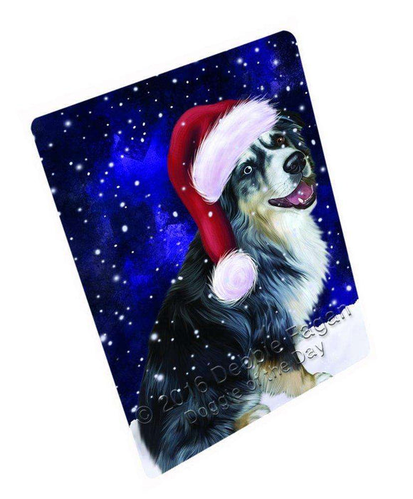 Let it Snow Christmas Holiday Australian Shepherd Dog Wearing Santa Hat Art Portrait Print Woven Throw Sherpa Plush Fleece Blanket