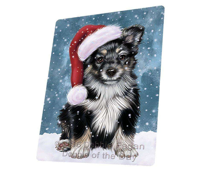 Let it Snow Christmas Holiday Australian Shepherd Dog Wearing Santa Hat Art Portrait Print Woven Throw Sherpa Plush Fleece Blanket