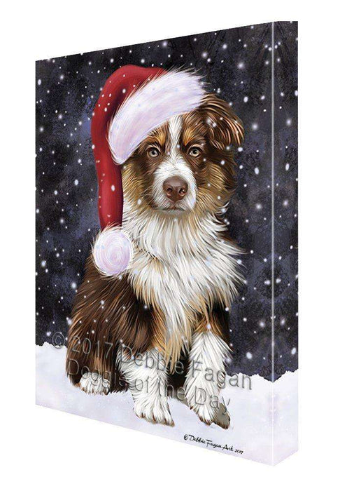 Let it Snow Christmas Holiday Australian Shepherd Dog Wearing Santa Hat Canvas Wall Art