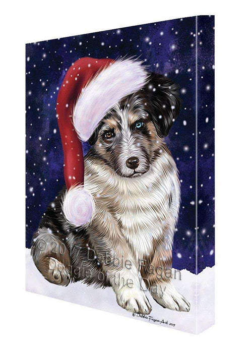 Let it Snow Christmas Holiday Australian Shepherd Dog Wearing Santa Hat Canvas Wall Art