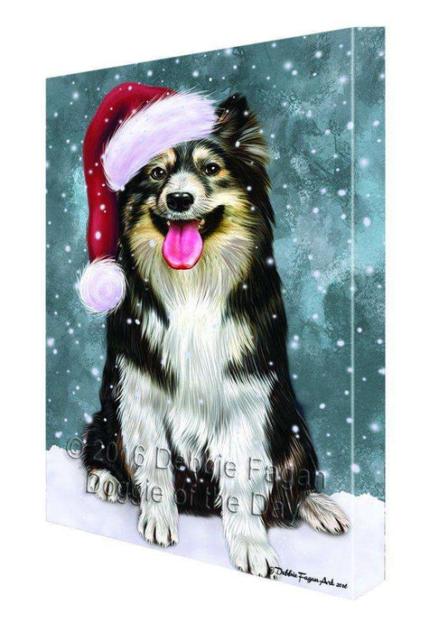 Let it Snow Christmas Holiday Australian Shepherd Dog Wearing Santa Hat Canvas Wall Art