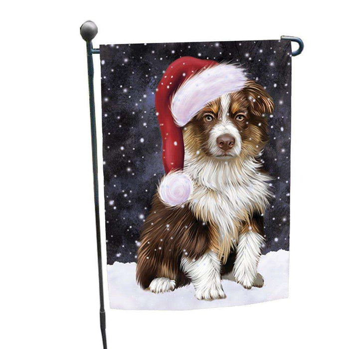 Let it Snow Christmas Holiday Australian Shepherd Dog Wearing Santa Hat Garden Flag