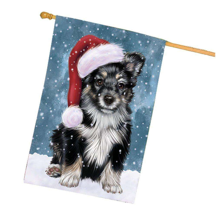 Let it Snow Christmas Holiday Australian Shepherd Dog Wearing Santa Hat House Flag