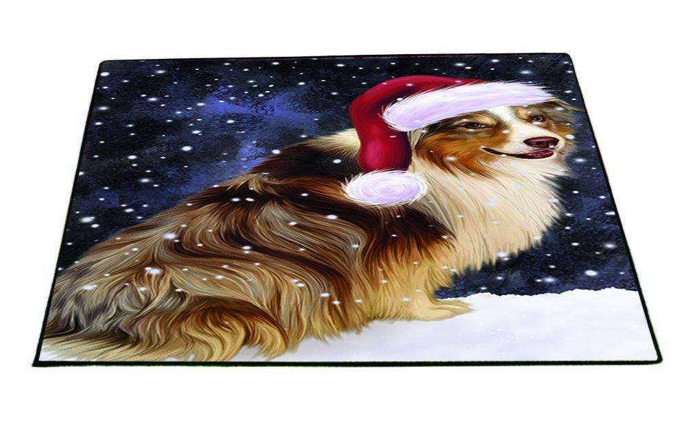 Let it Snow Christmas Holiday Australian Shepherd Dog Wearing Santa Hat Indoor/Outdoor Floormat