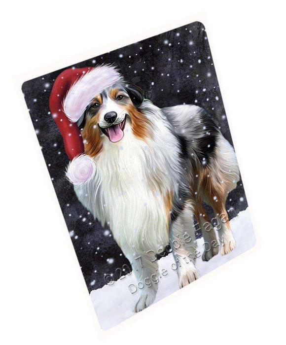 Let it Snow Christmas Holiday Australian Shepherd Dog Wearing Santa Hat Large Refrigerator / Dishwasher Magnet D016