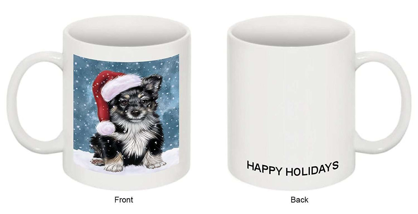 Let it Snow Christmas Holiday Australian Shepherd Dog Wearing Santa Hat Mug