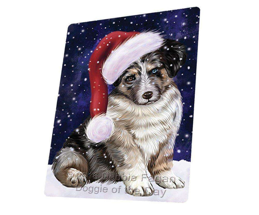 Let it Snow Christmas Holiday Australian Shepherd Dog Wearing Santa Hat Tempered Cutting Board