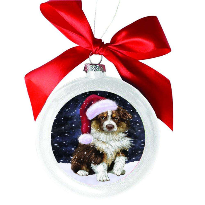 Let it Snow Christmas Holiday Australian Shepherd Dog White Round Ball Christmas Ornament WBSOR48415