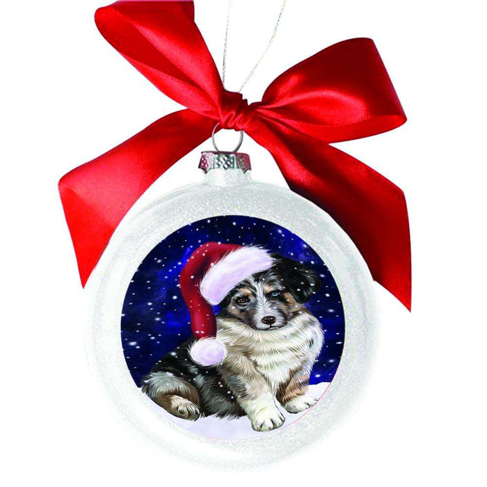 Let it Snow Christmas Holiday Australian Shepherd Dog White Round Ball Christmas Ornament WBSOR48416