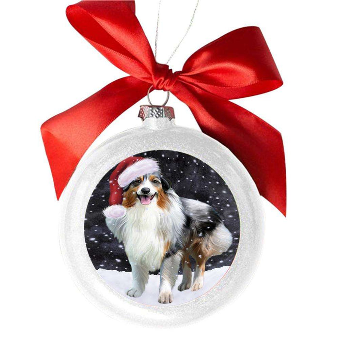 Let it Snow Christmas Holiday Australian Shepherd Dog White Round Ball Christmas Ornament WBSOR48418