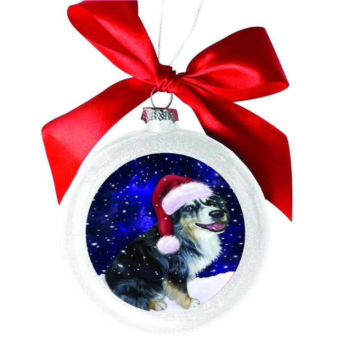 Let it Snow Christmas Holiday Australian Shepherd Dog White Round Ball Christmas Ornament WBSOR48419