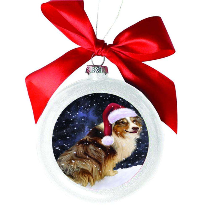 Let it Snow Christmas Holiday Australian Shepherd Dog White Round Ball Christmas Ornament WBSOR48420
