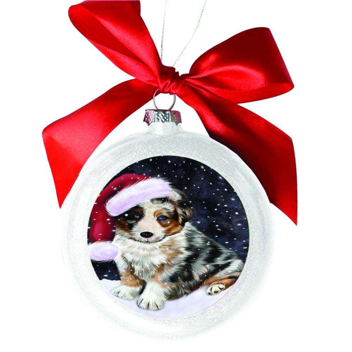 Let it Snow Christmas Holiday Australian Shepherd Dog White Round Ball Christmas Ornament WBSOR48421