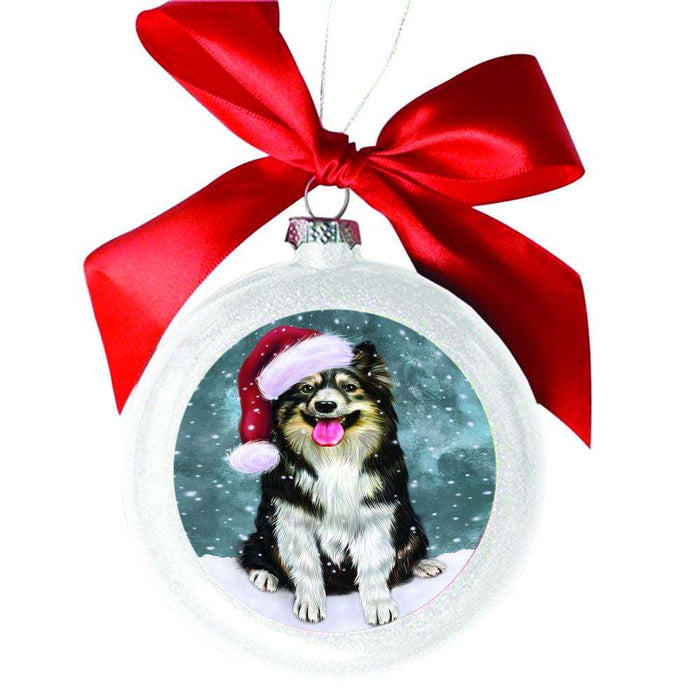 Let it Snow Christmas Holiday Australian Shepherd Dog White Round Ball Christmas Ornament WBSOR48424