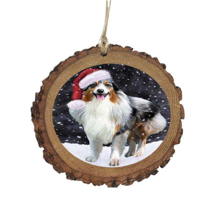 Let it Snow Christmas Holiday Australian Shepherd Dog Wooden Christmas Ornament WOR48418