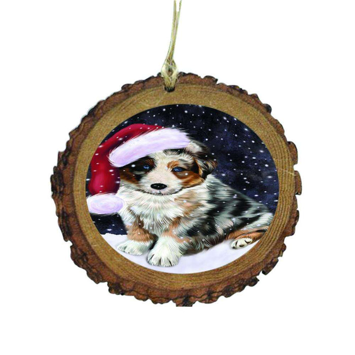 Let it Snow Christmas Holiday Australian Shepherd Dog Wooden Christmas Ornament WOR48421