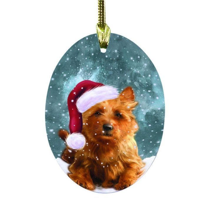 Let it Snow Christmas Holiday Australian Terrier Dog Oval Glass Christmas Ornament OGOR48422