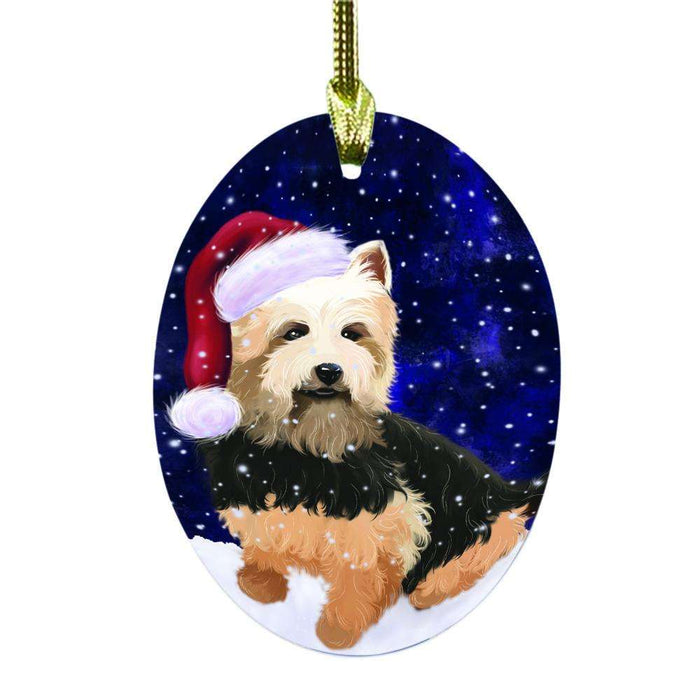 Let it Snow Christmas Holiday Australian Terrier Dog Oval Glass Christmas Ornament OGOR48423