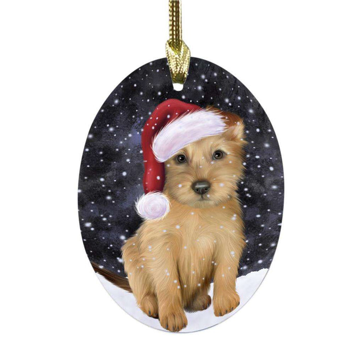 Let it Snow Christmas Holiday Australian Terrier Dog Oval Glass Christmas Ornament OGOR48915