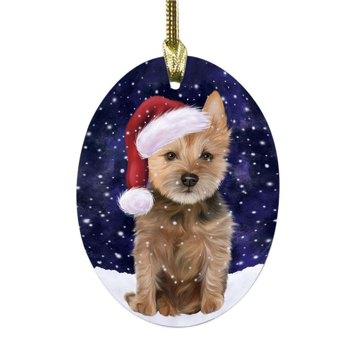 Let it Snow Christmas Holiday Australian Terrier Dog Oval Glass Christmas Ornament OGOR48916