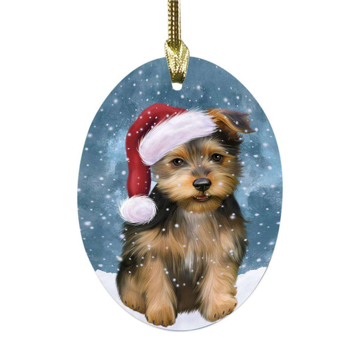 Let it Snow Christmas Holiday Australian Terrier Dog Oval Glass Christmas Ornament OGOR48917
