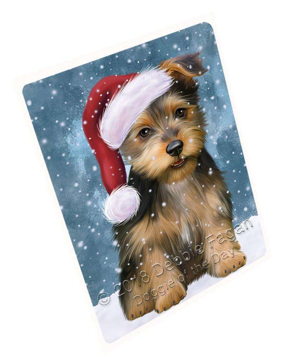 Let it Snow Christmas Holiday Australian Terrier Dog Wearing Santa Hat Blanket BLNKT105825