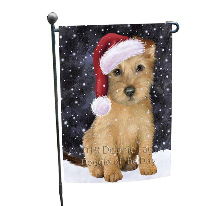 Let it Snow Christmas Holiday Australian Terrier Dog Wearing Santa Hat Garden Flag GFLG54336