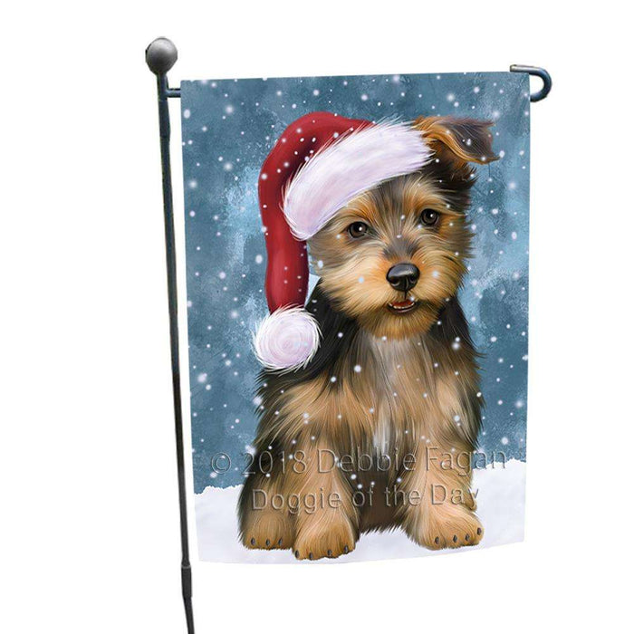 Let it Snow Christmas Holiday Australian Terrier Dog Wearing Santa Hat Garden Flag GFLG54338