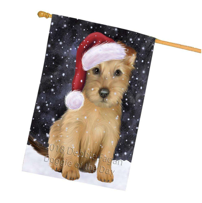 Let it Snow Christmas Holiday Australian Terrier Dog Wearing Santa Hat House Flag FLG54472