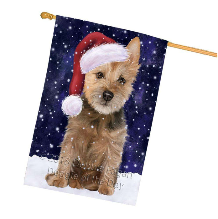 Let it Snow Christmas Holiday Australian Terrier Dog Wearing Santa Hat House Flag FLG54473