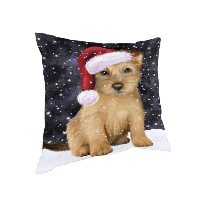 Let it Snow Christmas Holiday Australian Terrier Dog Wearing Santa Hat Pillow PIL73720