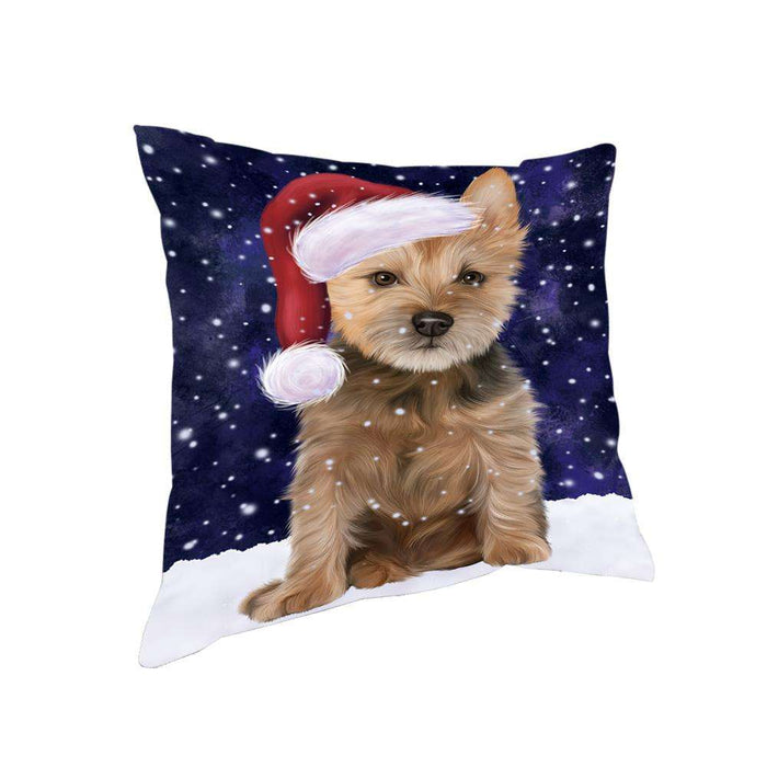 Let it Snow Christmas Holiday Australian Terrier Dog Wearing Santa Hat Pillow PIL73724