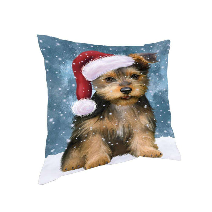 Let it Snow Christmas Holiday Australian Terrier Dog Wearing Santa Hat Pillow PIL73728